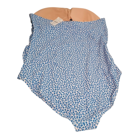 NWT J. Crew One Piece Strapless Swimsuit Blue White Pink Size XXL - Picture 3 of 4